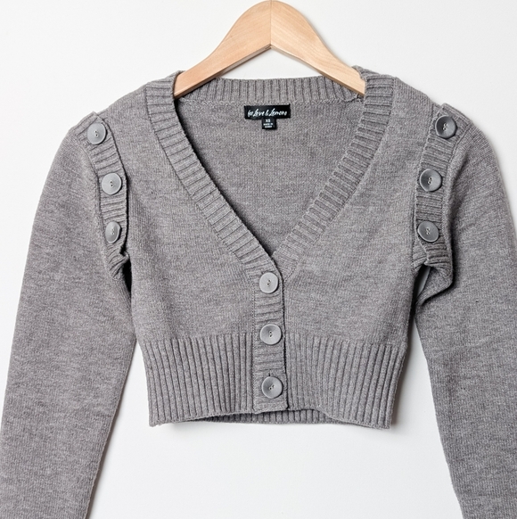 FOR LOVE AND LEMONS Joan Cardigan Sweater and Vest Button Crop Grey XS - Picture 7 of 10